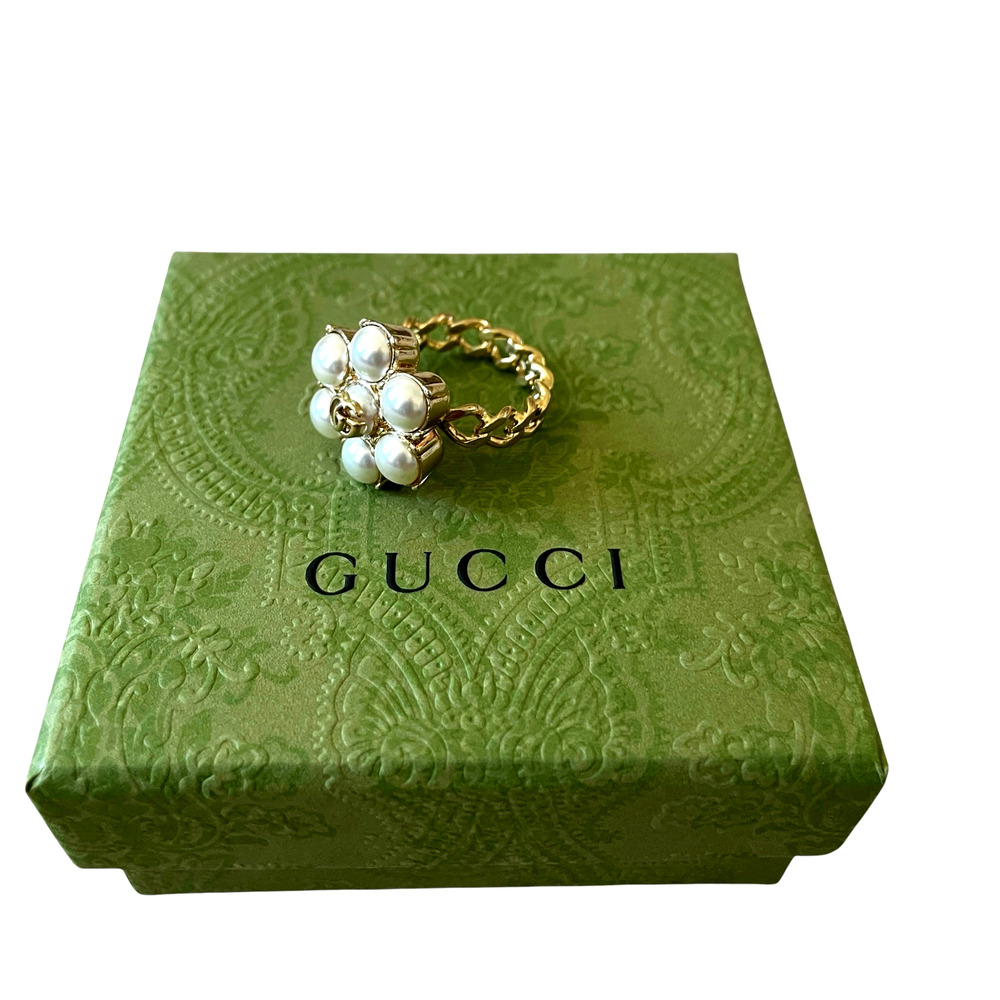 GUCCI Glass Pearl Double G-Ring 645671 I4620 8078 Size L NEW - Picture 4 of 15